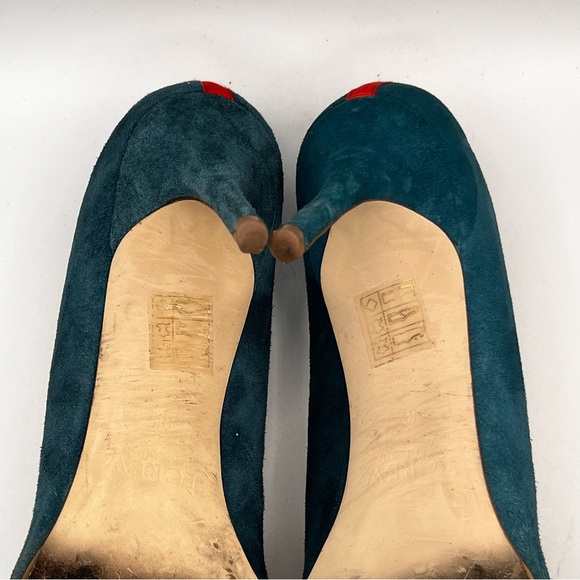 J CREW SUEDE PUMPS WITH BRIGHT ORANGE / PINK CONTRAST TRIM - Picture 8 of 14